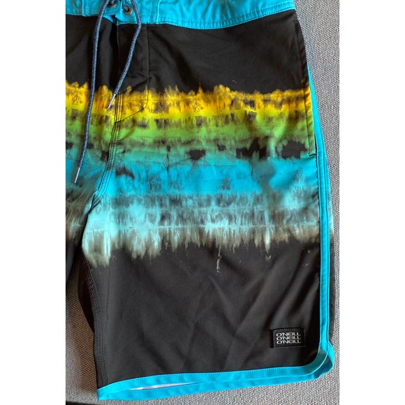 O'Neill Cruzers Mens swim short size 34 black turquoise yellow pockets swimtrunk - Picture 2 of 10